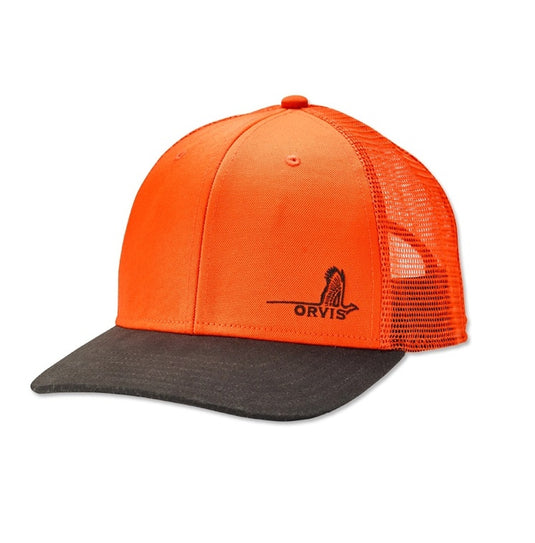 Orvis Mesh Back Blaze Orange Pheasant Logo Hunting Cap