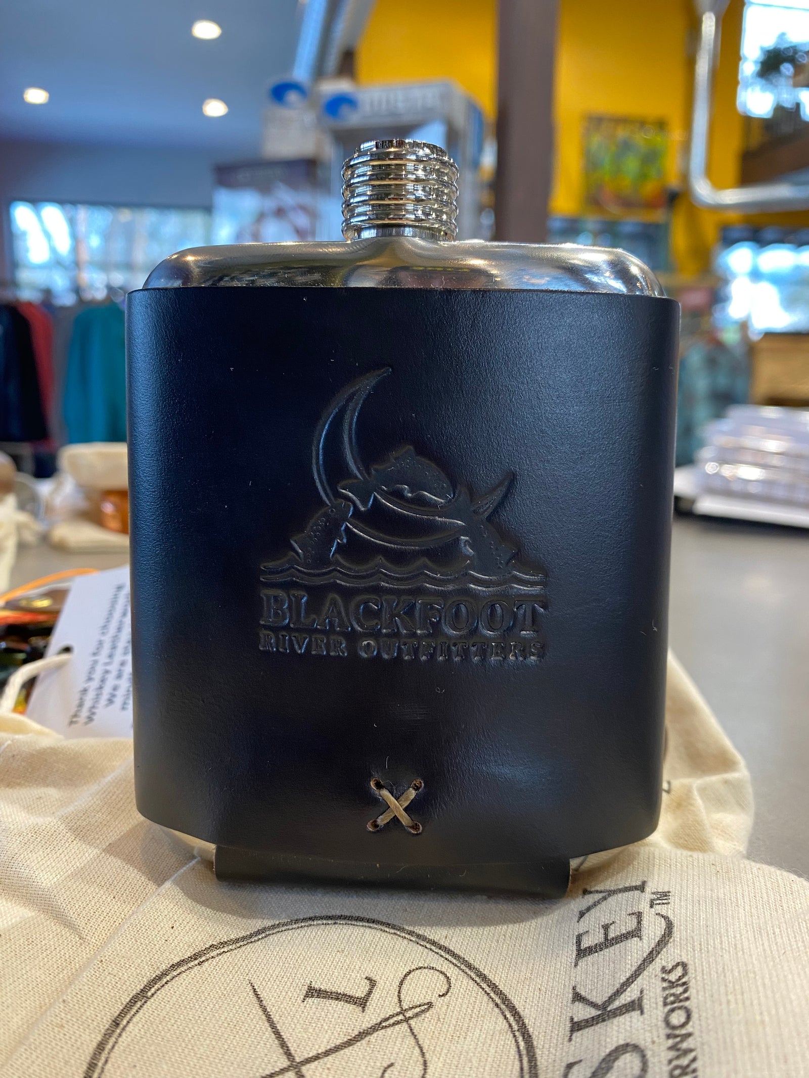 Whiskey Leatherworks BRO Logo Stillwater Stainless Flask