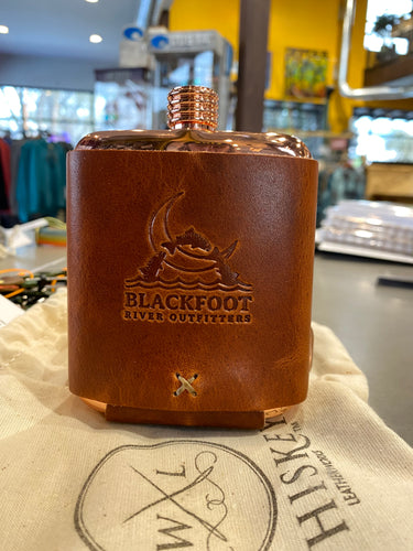Whiskey Leatherworks BRO Logo Clark Fork Copper Flask